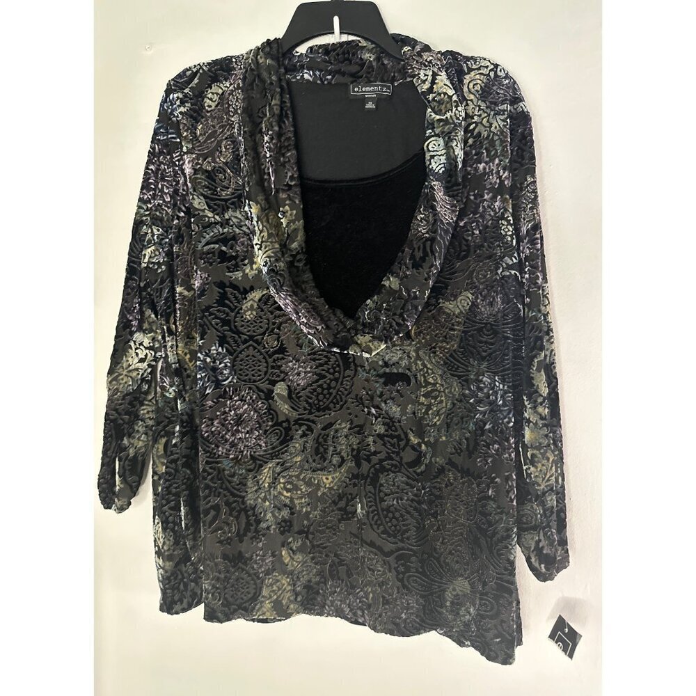 Elementz Velvet Sheer Cardigan Shirt Women's 2X Burnout Romantic Whimsigoth Y2K